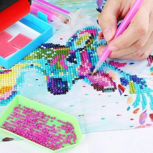 Ymapinc 15 PCS Diamond Art Pens Tools with 5 Drill Pen, 5 Tray, Glue Clay, Diamond Art Accessories Pens for Kids Adults DIY Crafts (Red, Pink, Green) in Kuwait