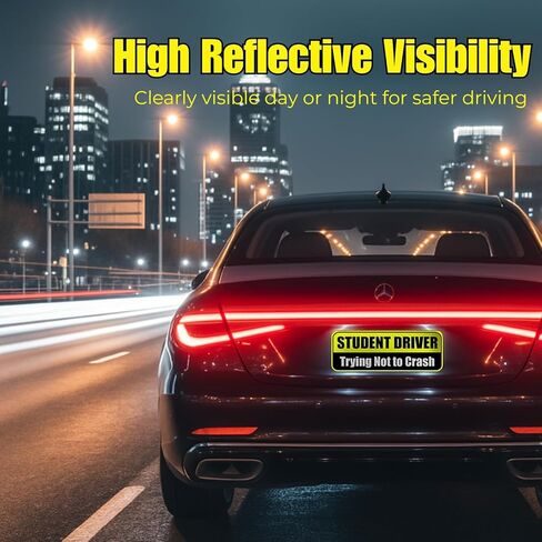 Student Driver Magnet for Car - 2-Pack Reflective Funny Magnetic Bumper Sticker Set - Removable Novice Driver Safety Attention Sign - Weather-Resistant (Yellow-Black) in Kuwait
