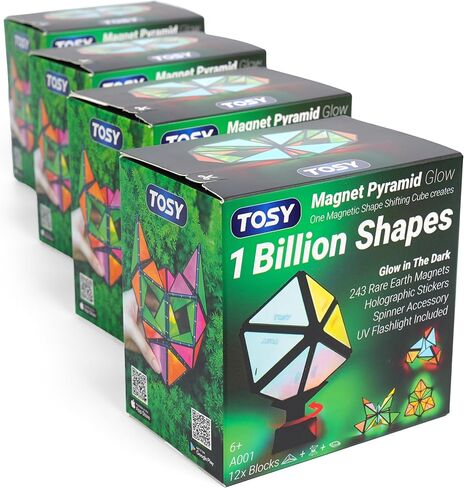 Tosy Magnet Pyramid Glow - يتحول مكعب واحد إلى مليار شكل (زهور ، مزهرية لأمي/زوجتها ، 12 قطعة ، 243 مغناطيسًا أرضيًا نادرًا ، بلاطات مغناطيس التصميم ، 4 عبوات in Kuwait