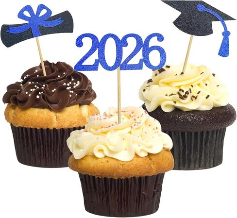 Graduation Cupcake Toppers 2025,48 PCS Graduation Decoration,Class of 2025 Food Appetizer Picks,Graduation Party Supplies/Food Appetizer Picks Mini Cake Decor (Blue) in Saudi Arabia