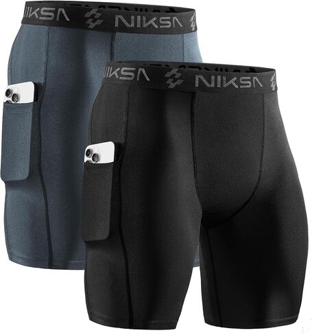 Niksa 4 Pack Compression Shorts Men with Pocket, Spandex Running Shorts Sport Athletic Workout Performance Underwear in Kuwait