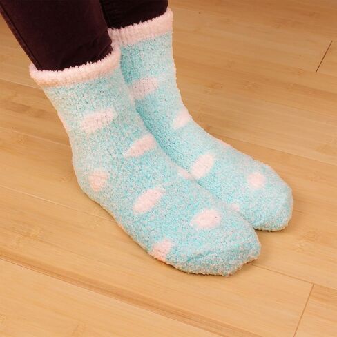 BambooMN Women's Extra Large Fuzzy Polka Dot Cuff Anti-Slip Grip Non-Slip Socks in Kuwait