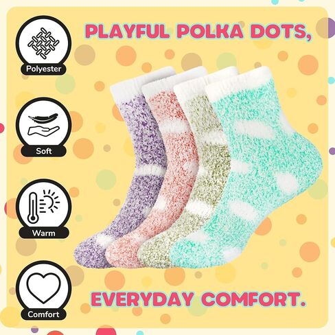 BambooMN Women's Extra Large Fuzzy Polka Dot Cuff Anti-Slip Grip Non-Slip Socks in Kuwait