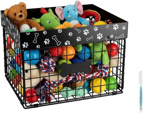 Indestructible Dog Toy Bin, Metal Dog Toy Basket, Pet wire folding basket, Dog Toy Storage Personalized Large Dog Toy Basket, Chew-Proof Pet Supplies Holder for Living Room, Black in Kuwait
