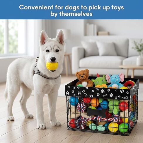 Indestructible Dog Toy Bin, Metal Dog Toy Basket, Pet wire folding basket, Dog Toy Storage Personalized Large Dog Toy Basket, Chew-Proof Pet Supplies Holder for Living Room, Black in Kuwait