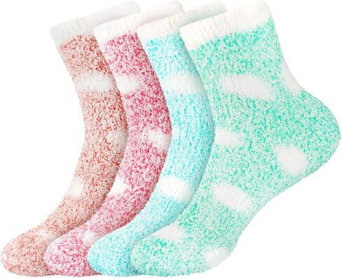 BambooMN Women's Extra Large Fuzzy Polka Dot Cuff Anti-Slip Grip Non-Slip Socks in Kuwait