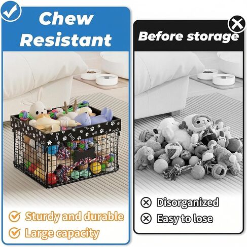 Indestructible Dog Toy Bin, Metal Dog Toy Basket, Pet wire folding basket, Dog Toy Storage Personalized Large Dog Toy Basket, Chew-Proof Pet Supplies Holder for Living Room, Black in Kuwait