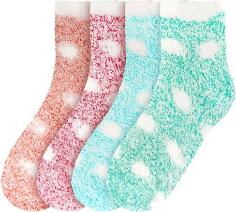 BambooMN Women's Extra Large Fuzzy Polka Dot Cuff Anti-Slip Grip Non-Slip Socks in Kuwait