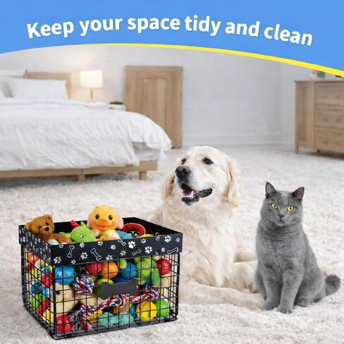 Indestructible Dog Toy Bin, Metal Dog Toy Basket, Pet wire folding basket, Dog Toy Storage Personalized Large Dog Toy Basket, Chew-Proof Pet Supplies Holder for Living Room, Black in Kuwait