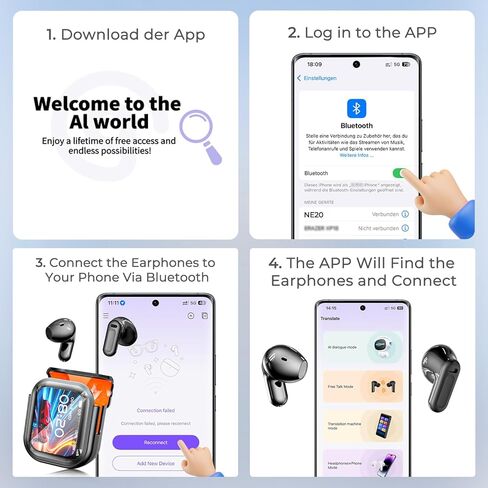 ERAZER XP6 Language Translation Earbuds, 135 Languages Real-Time AI Translator Earbuds, 3-in-1 Translating Earbuds with Bluetooth& APP, Two-Way Translation Device for Travel Business Learning in Kuwait