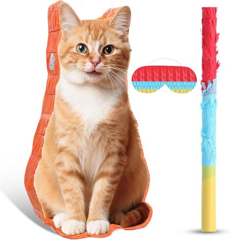 Sotiff Cat Piñata Cat Party Game Set Include Birthday Piñata with Bat Stick Blindfold Mask for Pet Theme Birthday Pet Party Decoration Supplies, 16.1x10.1x 2.8 Inch in Kuwait