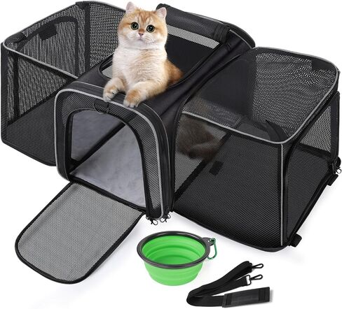 Pecute Expandable Cat Carrier, Portable and Foldable Pet Carrier with Seat Belt, Dog Carriers for Small Dogs, Great for Outdoor, Hiking, Camping in Kuwait
