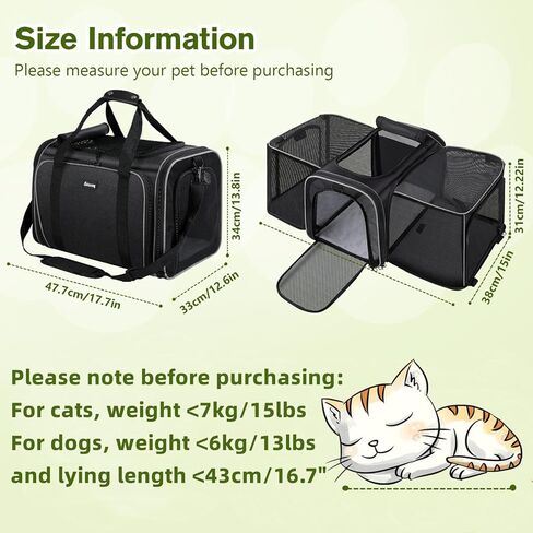 Pecute Expandable Cat Carrier, Portable and Foldable Pet Carrier with Seat Belt, Dog Carriers for Small Dogs, Great for Outdoor, Hiking, Camping in Kuwait