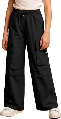 SANGTREE Girls Cargo Pants Lightweight High Elastic Waist Hip Hop Drawstring Pants in Kuwait