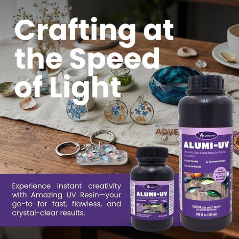 ألوميليت ألومي- UV 12 أونصة ، علاج سريع ، لمعان عالي ، راتنجات الأشعة فوق البنفسجية الصافية ، مثالية للحرف ، المجوهرات ، المظهر اللامع راتنج فورنج وطلاء ، مثالي لصيد الأسماك ، والوقايات in Kuwait