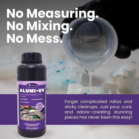 ألوميليت ألومي- UV 12 أونصة ، علاج سريع ، لمعان عالي ، راتنجات الأشعة فوق البنفسجية الصافية ، مثالية للحرف ، المجوهرات ، المظهر اللامع راتنج فورنج وطلاء ، مثالي لصيد الأسماك ، والوقايات in Kuwait