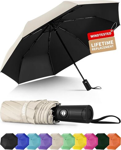 Seniny Windproof Travel Umbrella, Automatic Umbrellas for Rain, Portable & Compact Umbrellas for Backpack, Strong UV for Protection, Folding Small Sun Umbrella for Car, Walking in Kuwait