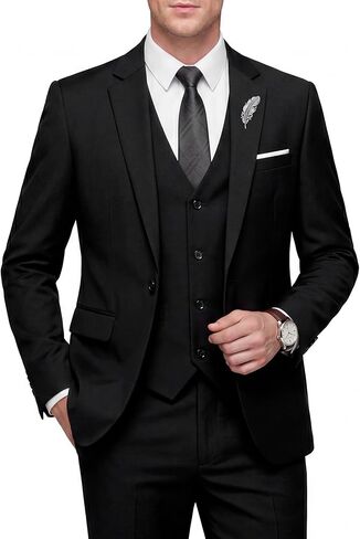 Wulful Men's Slim Fit 3 قطع بدلة ، زر واحد بزر واحد السترة سترة سترة سترة سترة سترة in Saudi Arabia