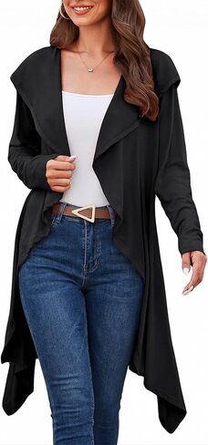 Yekaty Womens Fall Long Cardigan Sweater Open Front Duster Hooded Cardigan with Pockets in Kuwait