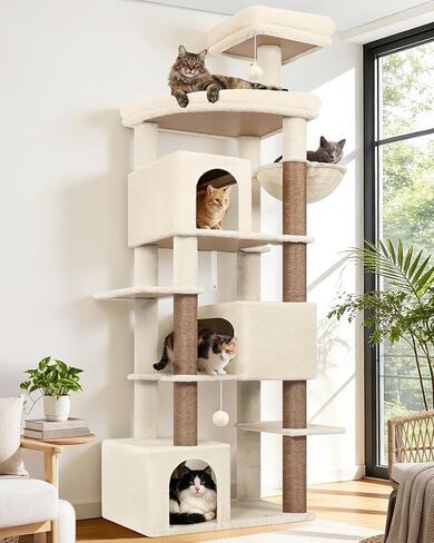 S80 Large Cat Tree Tower for Indoor Cats, Sturdy Heavy Duty Cat Condo with 3 Spacious Cat Houses, Oversized Top Perch and 6 Full Sisal Posts, Modern Cat Furniture for Large Cats, Dark Grey in Saudi Arabia