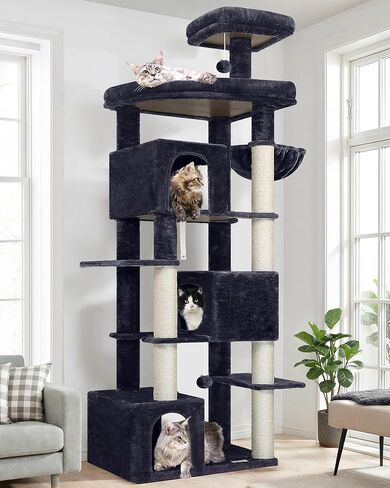 S80 Large Cat Tree Tower for Indoor Cats, Sturdy Heavy Duty Cat Condo with 3 Spacious Cat Houses, Oversized Top Perch and 6 Full Sisal Posts, Modern Cat Furniture for Large Cats, Dark Grey in Kuwait
