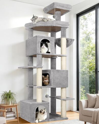 S80 Large Cat Tree Tower for Indoor Cats, Sturdy Heavy Duty Cat Condo with 3 Spacious Cat Houses, Oversized Top Perch and 6 Full Sisal Posts, Modern Cat Furniture for Large Cats, Dark Grey in Saudi Arabia