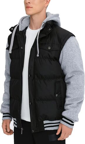 BEST SOUTH Men's Hooded Winter Coats Water Resistant Warm Thicken Insulated Full Zip Windproof Jackets with Pockets Black Grey XL in Kuwait