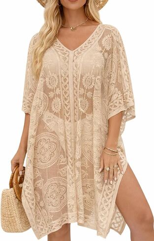 Sexy Elegant Lace Beach Cover Up for Women, Bathing Suit Cover Up, V-Neck Swimsuit Coverup for Poolside, Seaside and Party in Kuwait