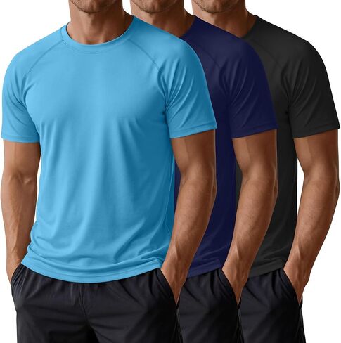 Huukeay 3 Pack Men's Big and Tall Swim Shirts,UPF 50+ Sun Protection Rash Guard Quick Dry Beach Fishing Water Tops in Kuwait
