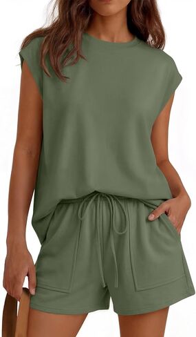 Lillusory Womens Crew Cap Cap Cap Captring اثنان من قطعتين صيفًا قصيرًا من التعرق مع الجيب in Kuwait