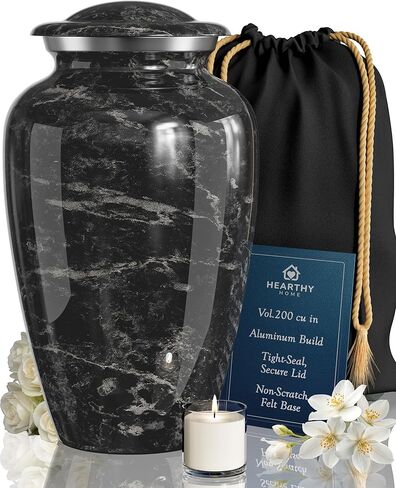 Handcrafted Urn for Ashes Adult Male and Female - Cremation Urns for Human Ashes Adult Man and Woman - Decorative Funeral Urns - Memorial Urn with White Marble Finish - Includes Velvet Bag - Large in Kuwait