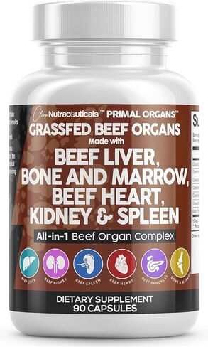 Clean Nutraceuticals Grass Fed Beef Liver Capsules - Premium Quality Supplement Packed with Desiccated, Beef Heart, Beef Spleen, Beef Pancreas Plus Bone & Marrow Dao Enzyme Pills in Kuwait