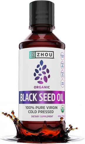Zhou Organic Black Seed Oil - Black Cumin Seed Oil Cold Pressed, Nigella Sativa, Pure Unrefined Blackseed Liquid, Premium Supplement for Health with Thymoquinone, Omega 3 6 9 - 8 Fl Oz (Pack of 1) in Saudi Arabia
