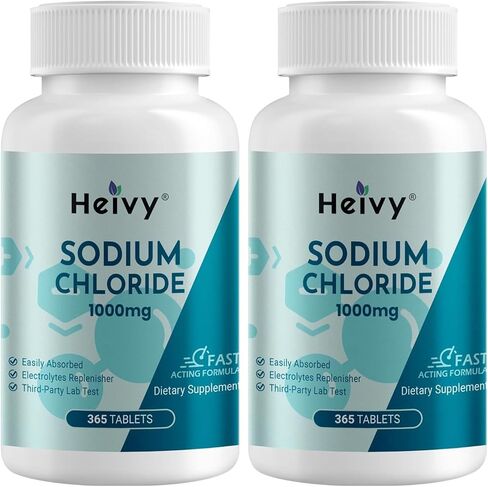 Sodium Chloride Tablets 1000mg - Pure Salt Tablets, 365 Tablets, Sodium Chloride, Non-GMO - Electrolyte Balance and Hydration Support, Electrolytes Replenisher Hydration Drink in Saudi Arabia