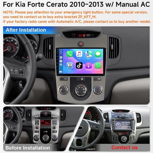 ASURE 9 inch Car Stereo Radio for Kia Forte Cerato 2011-2013 with Auto A/C,4Core 2+32G Android Car in-Dash GPS Navigation Unit with Wireless Carplay,Android Auto,1280x800 Touchscreen Video Player in Saudi Arabia