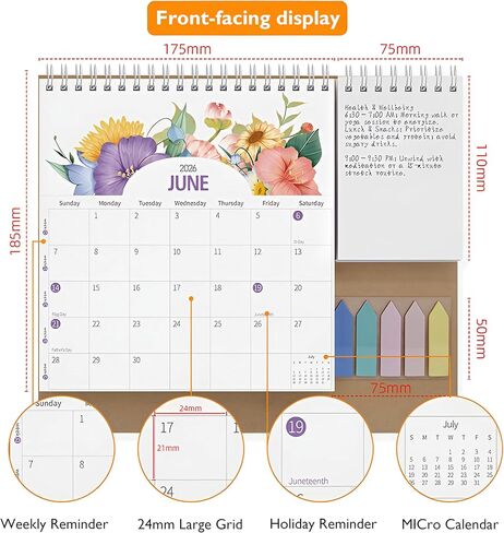 2025 New Year Desk Calendar,Multifunctional Standing Flip 12 Month Desk Calendar, from January 2025 to December 2025,Highlight Holidays,To-do List,Thick Paper Planning Calendar with Pocket for Each Month & Memo Pad & Sticky Notes, for Home or Office in Kuwait