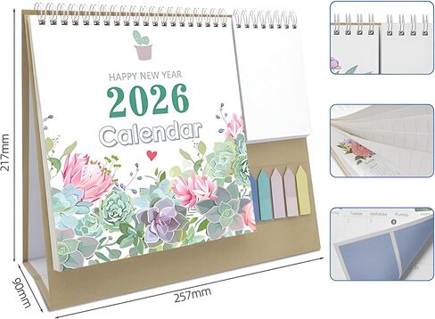 2025 New Year Desk Calendar,Multifunctional Standing Flip 12 Month Desk Calendar, from January 2025 to December 2025,Highlight Holidays,To-do List,Thick Paper Planning Calendar with Pocket for Each Month & Memo Pad & Sticky Notes, for Home or Office in Kuwait