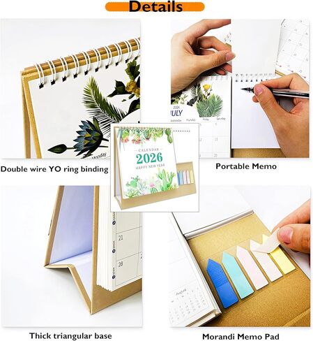 2025 New Year Desk Calendar,Multifunctional Standing Flip 12 Month Desk Calendar, from January 2025 to December 2025,Highlight Holidays,To-do List,Thick Paper Planning Calendar with Pocket for Each Month & Memo Pad & Sticky Notes, for Home or Office in Kuwait