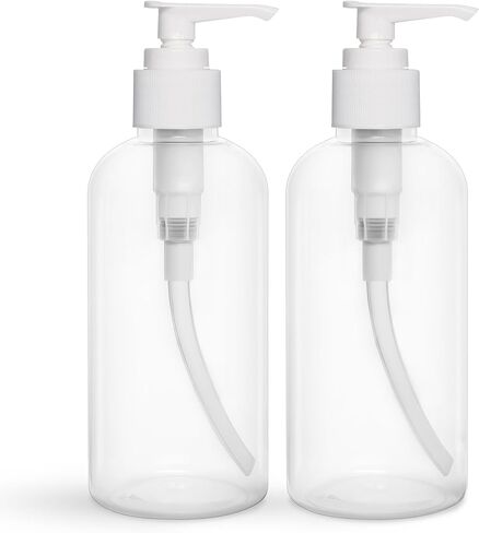 BRIGHTFROM Plastic Bottles with Pump Dispenser, 8 OZ Empty, BPA Free Refillable Containers for Body Wash, Moisturizer, Face Cream, Liquid Soap - Clear/White - 2 Pack in Kuwait