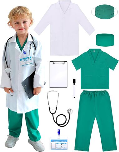 Liberry Doctor Costumes for Kids, Toddler Dress Up Clothes with Real Stethoscope, Halloween Pretend Play Gift for Girls in Kuwait