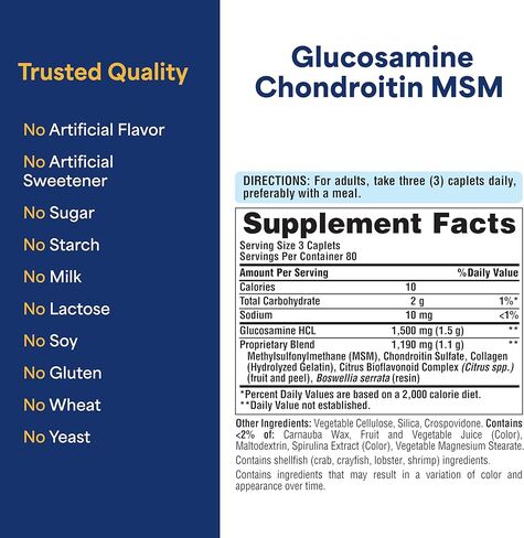 Puritan's Pride Glucosamine Chondroitin MSM Dietary Supplement for Joint Health, 240 Coated Tablets in Kuwait