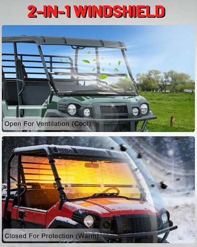StarknightMT Heavy Duty Anti-Scratch Mule Pro Flip Down Windshield Compatible with 2015-2024 Kawasaki Mule Pro FXT / FX / DXT / DX Fold Window Hard-Coated Polycarbonate 250X Stronger Than Glass in Kuwait