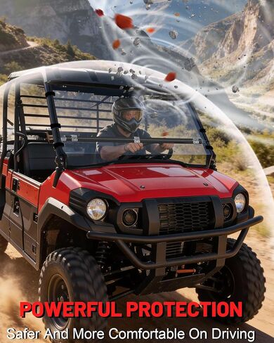 StarknightMT Heavy Duty Anti-Scratch Mule Pro Flip Down Windshield Compatible with 2015-2024 Kawasaki Mule Pro FXT / FX / DXT / DX Fold Window Hard-Coated Polycarbonate 250X Stronger Than Glass in Kuwait
