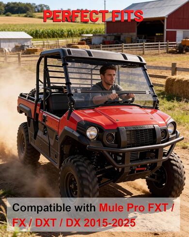 StarknightMT Heavy Duty Anti-Scratch Mule Pro Flip Down Windshield Compatible with 2015-2024 Kawasaki Mule Pro FXT / FX / DXT / DX Fold Window Hard-Coated Polycarbonate 250X Stronger Than Glass in Kuwait