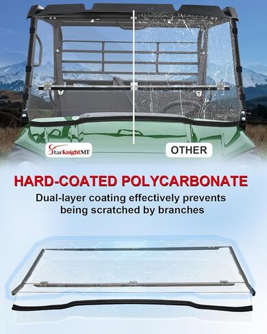 StarknightMT Heavy Duty Anti-Scratch Mule Pro Flip Down Windshield Compatible with 2015-2024 Kawasaki Mule Pro FXT / FX / DXT / DX Fold Window Hard-Coated Polycarbonate 250X Stronger Than Glass in Kuwait