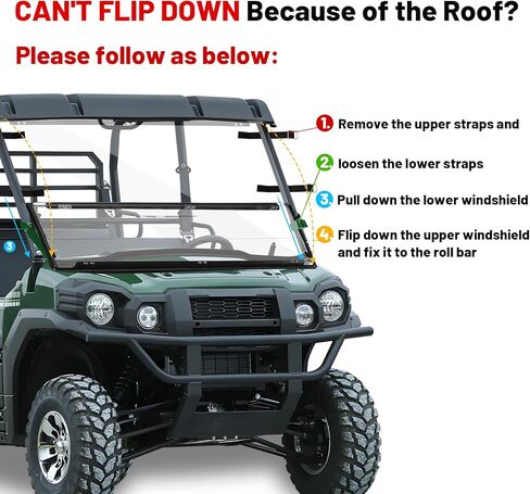 StarknightMT Heavy Duty Anti-Scratch Mule Pro Flip Down Windshield Compatible with 2015-2024 Kawasaki Mule Pro FXT / FX / DXT / DX Fold Window Hard-Coated Polycarbonate 250X Stronger Than Glass in Kuwait