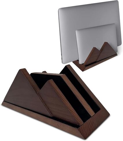 حامل الكمبيوتر المحمول المزدوج العمودي حامل كمبيوتر محمول 2 فتحات خشبية - بني فاتح (لون البلوط) in Kuwait