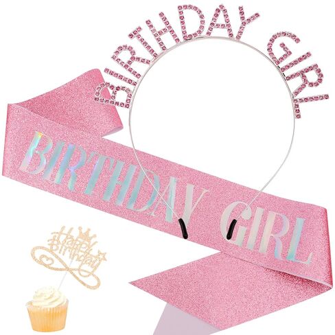 AOPRIE Pink Birthday Sash for Women Girls Happy Birthday Crown Tiara for Women Headband Princess Crown Accessories Decorations in Saudi Arabia