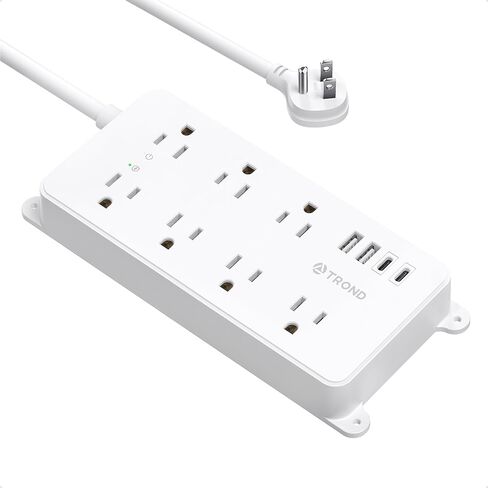 Power Strip Surge Protector, TROND 5 Widely-Spaced Outlets with 3 USB Ports (1 USB C), ETL Listed, Wall Mountable, Flat Plug 5ft Extension Cord, 1300J, 14AWG Heavy Duty, for Office Kitchen, Black in Kuwait