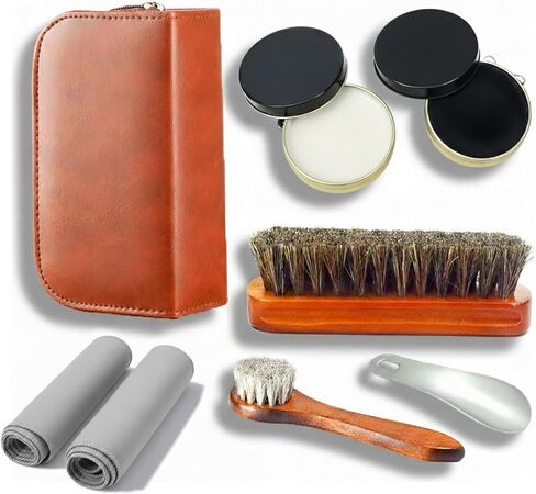 تشتمل مجموعة Care Care ، على فرشاة أحذية متوسطة للخيول ، وفرشاة مستديرة طويلة المقابلة ، وتلميع الأحذية البيضاء ، وبولندية أحذية أسود ، وقماش تلميع ، وقرن الأحذية ، وصندوق تخزين. in Kuwait